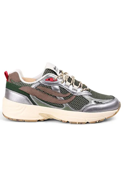 Genesis Genesis Damen vegan Sneaker G-Eco 99 Mit Gepunkteter Sohle, Silber/Olive
