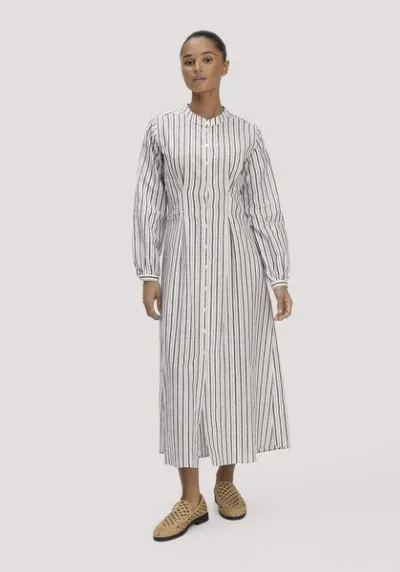 hessnatur hessnatur Hemdblusenkleid mit Taillierung Maxi aus Bio-Baumwolle mit Leinen