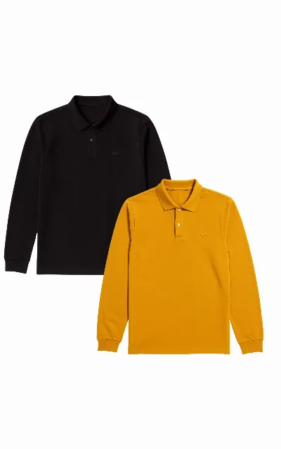 GORG GORG Herren vegan Multipack 2x Langarm Poloshirts Schwarz & Senfgelb