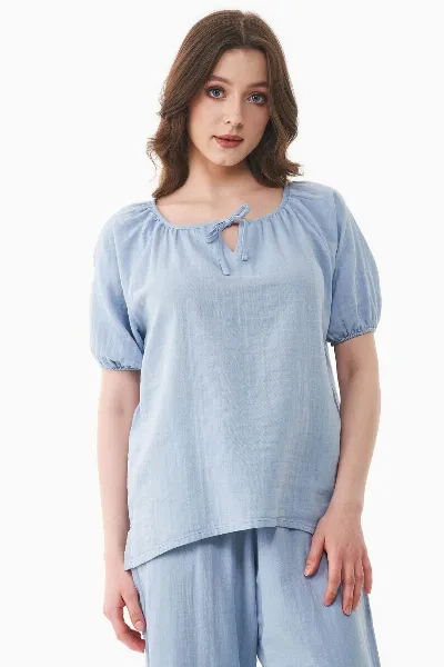ORGANICATION ORGANICATION Damen vegan Bluse Musselin Eisblau