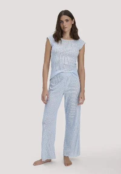 hessnatur hessnatur Damen Pointelle Schlafhose Relaxed PURE COTTON aus Bio-Baumwolle - blau