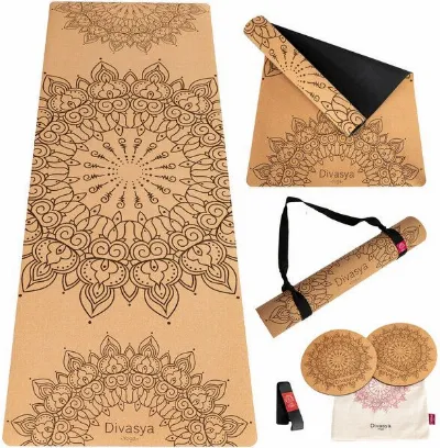 Divasya Divasya Yoga Komfort-Set: Yogamatte aus Kork und Naturkautschuk inklusive 2 Kniepads