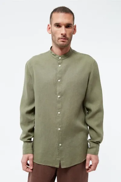 Givn Givn Herren vegan Hemd Wes Stehkragen Faded Olive