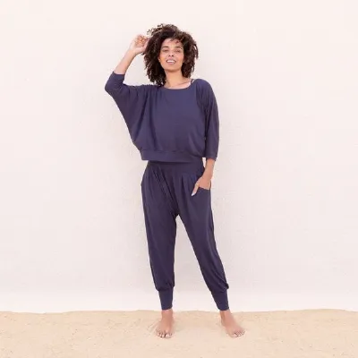 Jaya Jaya MEGAN - Hose im Sarouel-Stil, Taschen, tiefer Schnitt, weich fließender Stoff aus Tencel/Biobaumwolle
