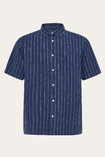KnowledgeCotton Apparel KnowledgeCotton Apparel Herren vegan Hemd Relaxed Leinen Streifen Blau