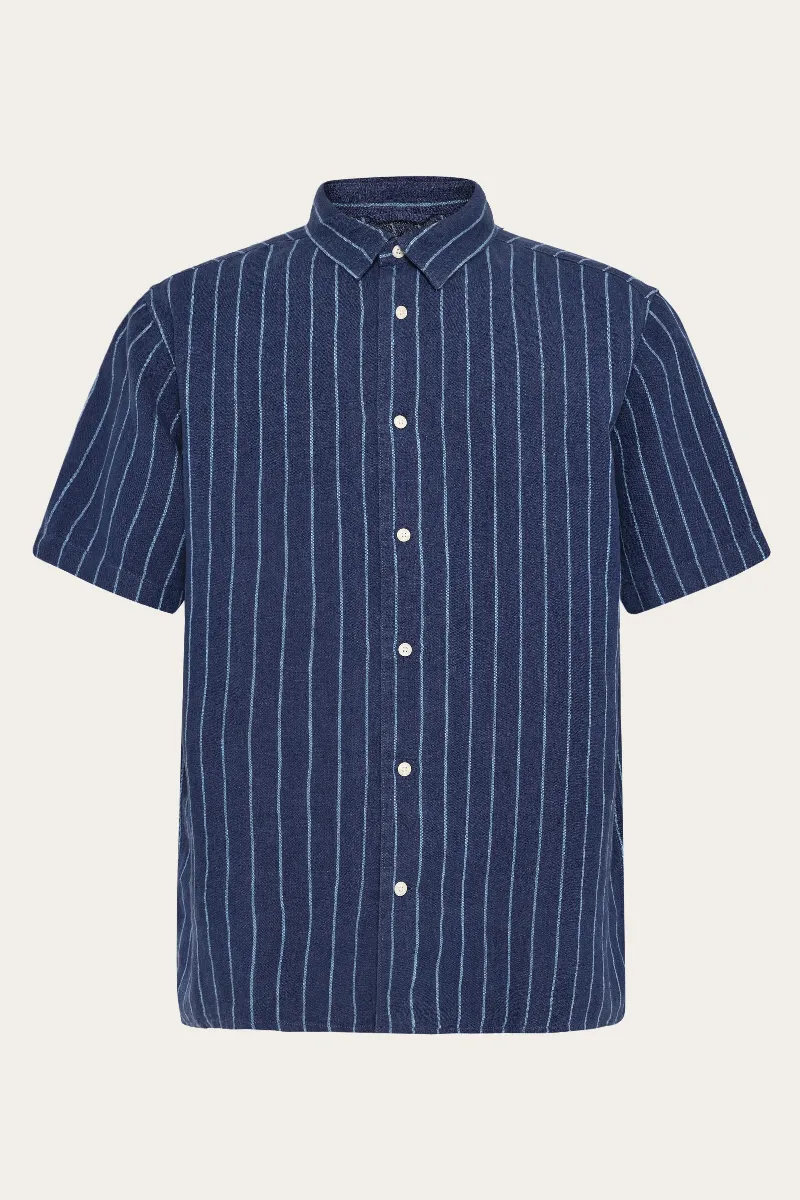 KnowledgeCotton Apparel KnowledgeCotton Apparel Herren vegan Hemd Relaxed Leinen Streifen Blau