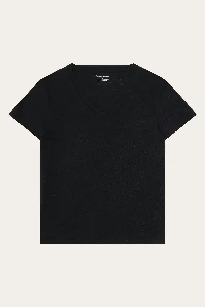 KnowledgeCotton Apparel KnowledgeCotton Apparel Damen vegan T-Shirt Leinen V-Ausschnitt Black Jet