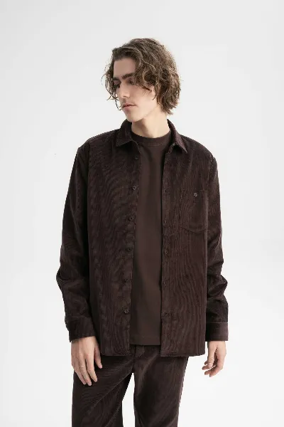 MELA MELA Herren vegan Hemd Corduroy Nimit Braun