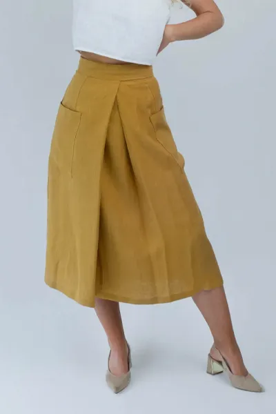 Amber Linen Amber Linen Damen vegan Wickelrock Senfgelb