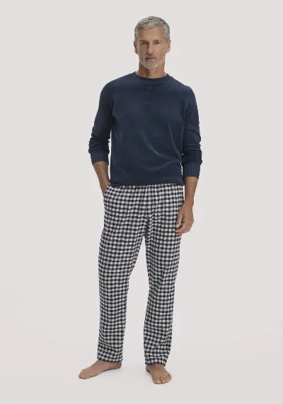 hessnatur hessnatur Herren Flanell Schlafhose PURE COTTON aus Bio-Baumwolle mit TENCEL™ Lyocell - blau