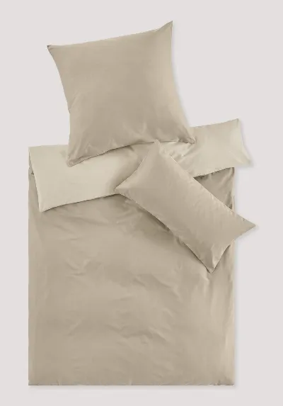hessnatur hessnatur Satin Wende Bettwäsche Set aus Bio-Baumwolle - beige - Größe 155x220 / 40x80 cm