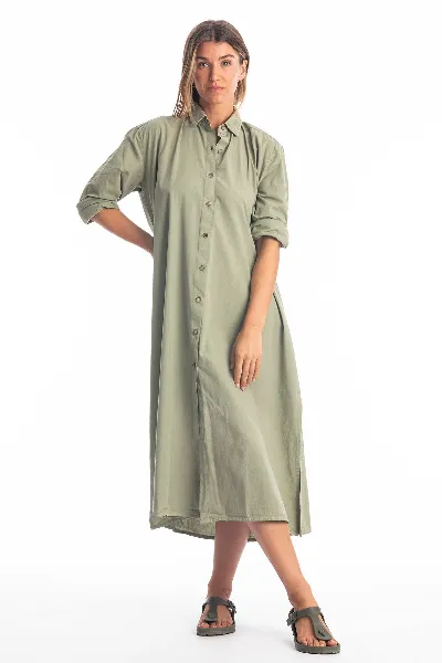 RAVENS VIEW IBIZA RAVENS VIEW IBIZA Damen vegan Hemd Kleid Safari Khaki Grün