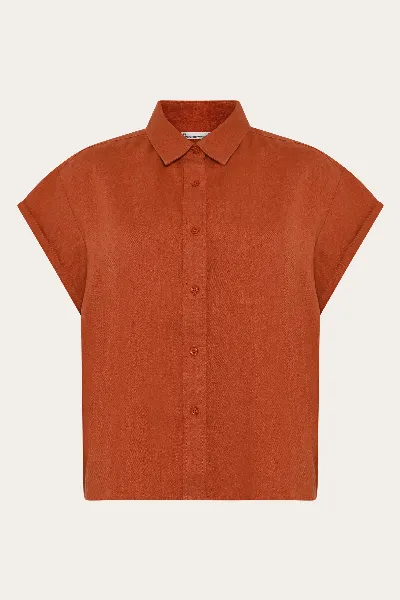 KnowledgeCotton Apparel KnowledgeCotton Apparel Damen vegan Hemd Aster Fold Up Burnt Brick