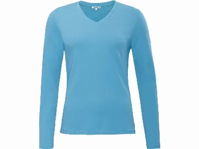 Living Crafts Living Crafts Bio-Damen-Langarmshirt TARANA mit V-Ausschnitt, lazy blue,