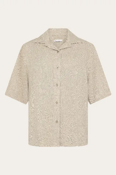 KnowledgeCotton Apparel KnowledgeCotton Apparel Damen vegan Shirt Kurzarm Leinen Mix Light Feather Grau