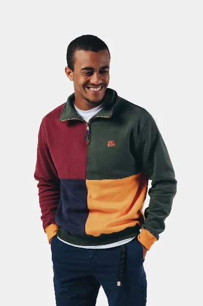 Trendsplant Trendsplant Herren vegan Pullover Half Zip Harlekin Color Block