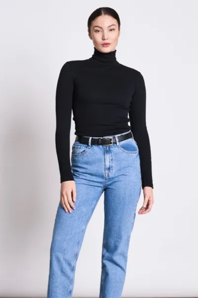 JAN N JUNE JAN 'N JUNE Damen vegan Top Minirib Rollkragenpullover Chuva