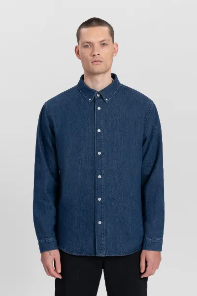 Kuyichi Kuyichi Herren vegan Denim-Hemd Sawyer Washed Indigo Blue