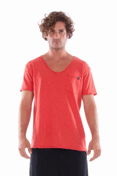 RAVENS VIEW IBIZA RAVENS VIEW IBIZA Herren vegan T-Shirt V-Ausschnitt Wild Pocket Candy Red