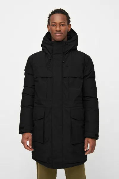 KnowledgeCotton Apparel KnowledgeCotton Apparel Herren vegan Mantel Long Padded Canvas Apex Black Jet