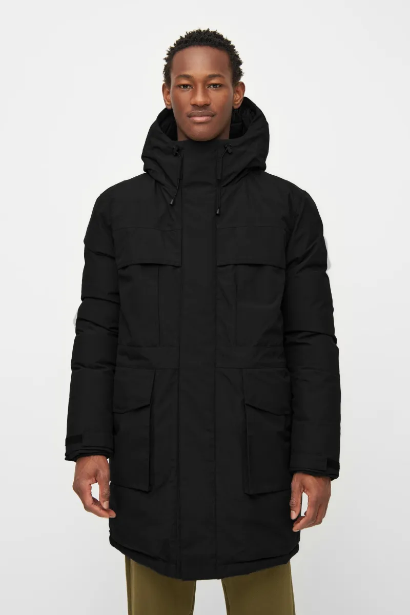 KnowledgeCotton Apparel KnowledgeCotton Apparel Herren vegan Mantel Long Padded Canvas Apex Black Jet