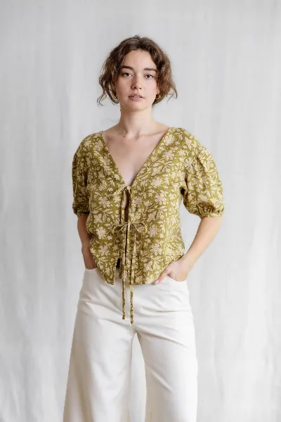 Jyoti Fair Works Jyoti Fair Works Damen vegan Bluse Kalira Blockprint Grün