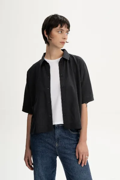 MELA MELA Damen vegan Shirt Kurzarm Rinara Charcoal