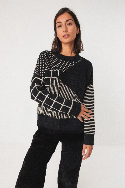 SKFK SKFK Damen vegan Pullover Ismene Schwarz/WeiÃŸ