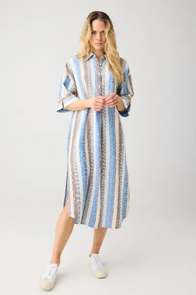 KnowledgeCotton Apparel KnowledgeCotton Apparel Damen vegan Hemdkleid Struktur Multicolor Streifen