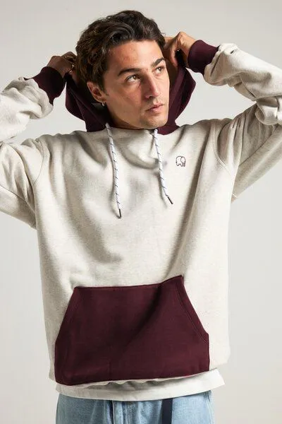 Trendsplant Trendsplant The Hooded Oversized Sweatshirt Warm Heather Grey/Wine Red