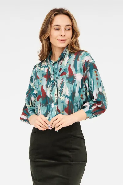 Widda Widda Damen vegan Bluse Statement Mavis Watercolor Petrol