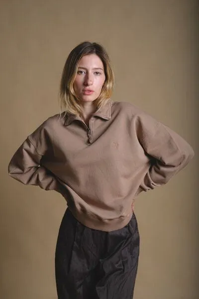 Trendsplant Trendsplant Women's Essential Garment Heavyweight Oversized Quater Zip Sweatshirt Caribou
