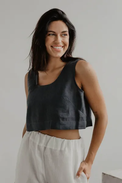 AmourLinen AmourLinen Damen vegan Crop Top Pippa Anthrazit