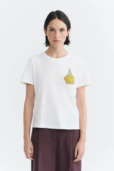 thinking mu Thinking MU Damen vegan T-Shirt Mit Limes-Stickerei Ida