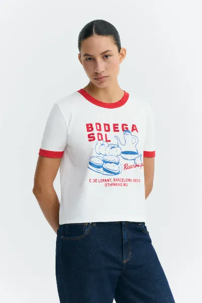 thinking mu Thinking MU Damen vegan T-Shirt Zowie R Weingut Kontrast Rot/