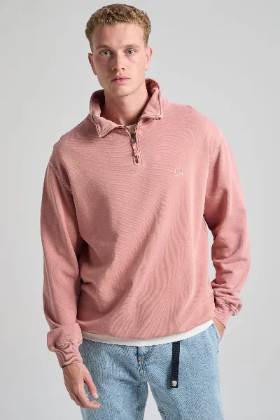 Trendsplant Trendsplant Herren vegan Sweatshirt Essential Sunwashed Quarter Zip Old Rose