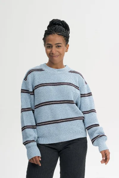 MELA MELA Damen vegan Strickpullover Mit Rippmuster Adah Stripes In Salty Blue
