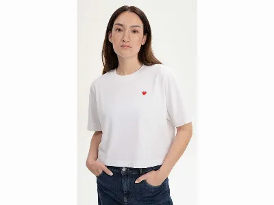 MELA MELA Bio-Damen-T-Shirt JOSHNA mit Herz-Stickerei, cropped, weiß,