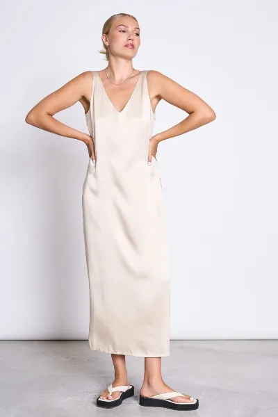 JAN N JUNE JAN 'N JUNE Damen vegan Maxikleid Benvie Elfenbein