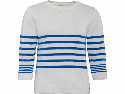 Living Crafts Living Crafts Bio-Damen-Strickpullover ROMINA mit 3/4-Arm, azure blue/white,