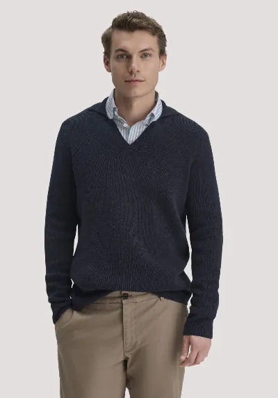 hessnatur hessnatur Herren Milano Strick Polo Regular aus Leinen mit Bio-Baumwolle und LENZING™ ECOVERO™ Viskose - blau