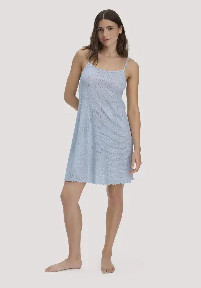 hessnatur hessnatur Damen Pointelle Nachthemd PURE COTTON aus Bio-Baumwolle - blau