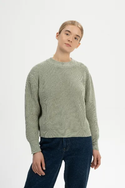 MELA MELA Damen vegan Strickpullover Rippe Adah Grüner Lehm