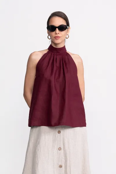De IONESCU De IONESCU Damen vegan Neckholder-Top Tismana Bordeaux