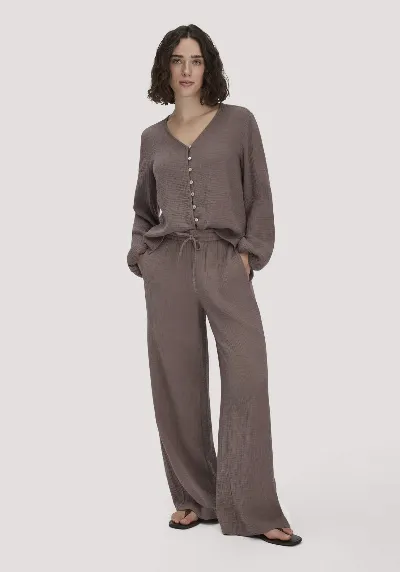 hessnatur hessnatur Damen Musselin Hose Wide Leg aus Bio-Baumwolle - braun