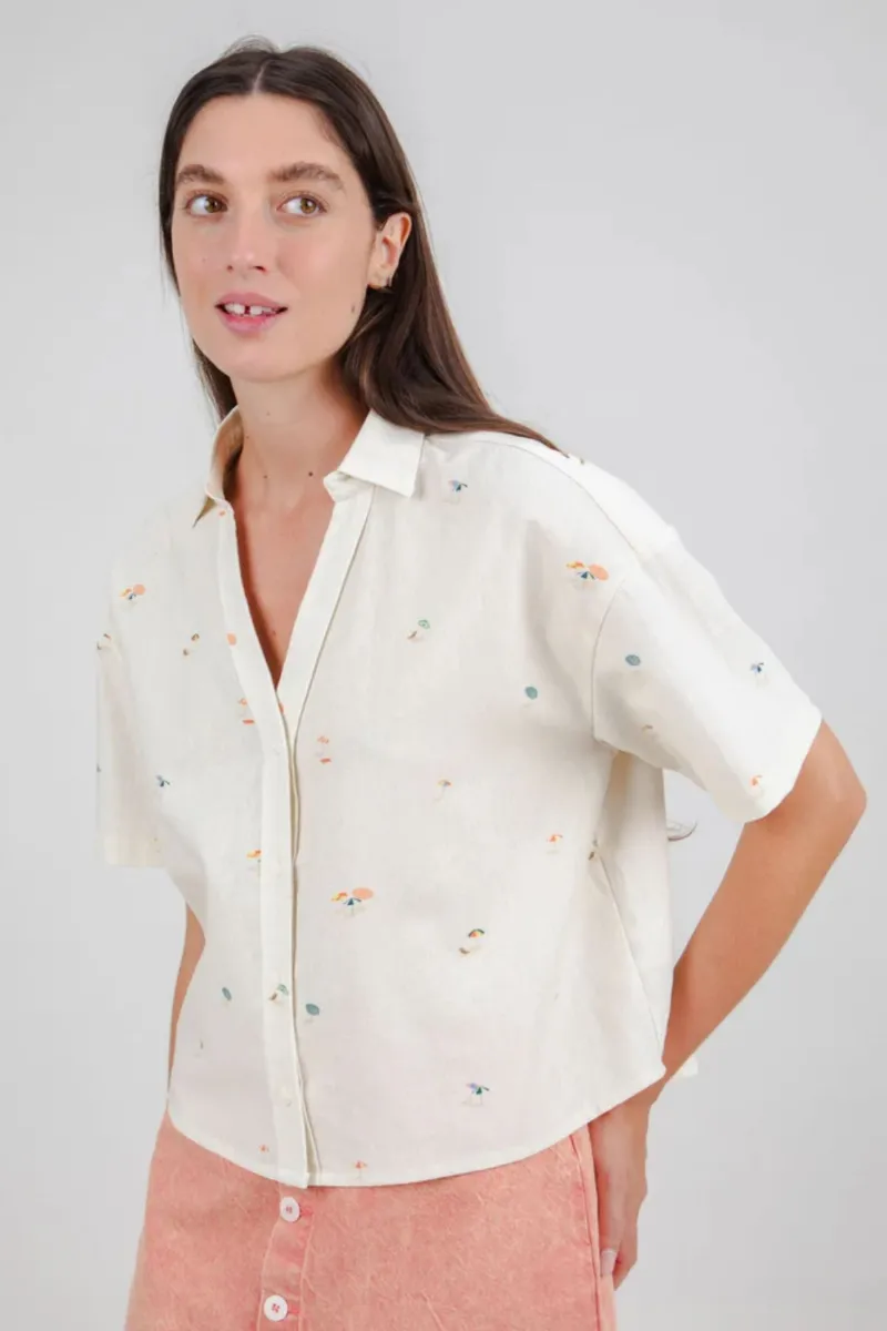 Brava Fabrics Bluse Beach Please Cropped Off White