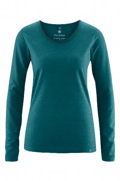 HempAge HempAge Damen vegan Langarm T-Shirt In Blaugrün