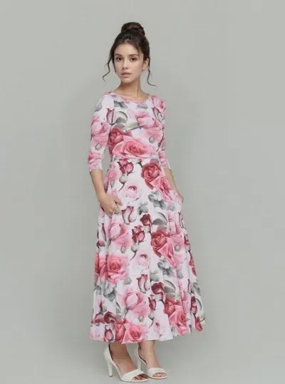 Ingoria Ingoria AMELIA zeitloses Maxi-Wendekleid mit Taillenschnürung 3/4 Arm (Print)