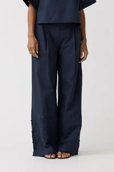 Alchemist Alchemist Damen vegan Hose Mondblume Bestickt Navy