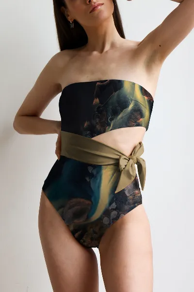 Averie Averie Damen vegan Badeanzug Side-Tie One-Piece Erin Earthy Palette Print